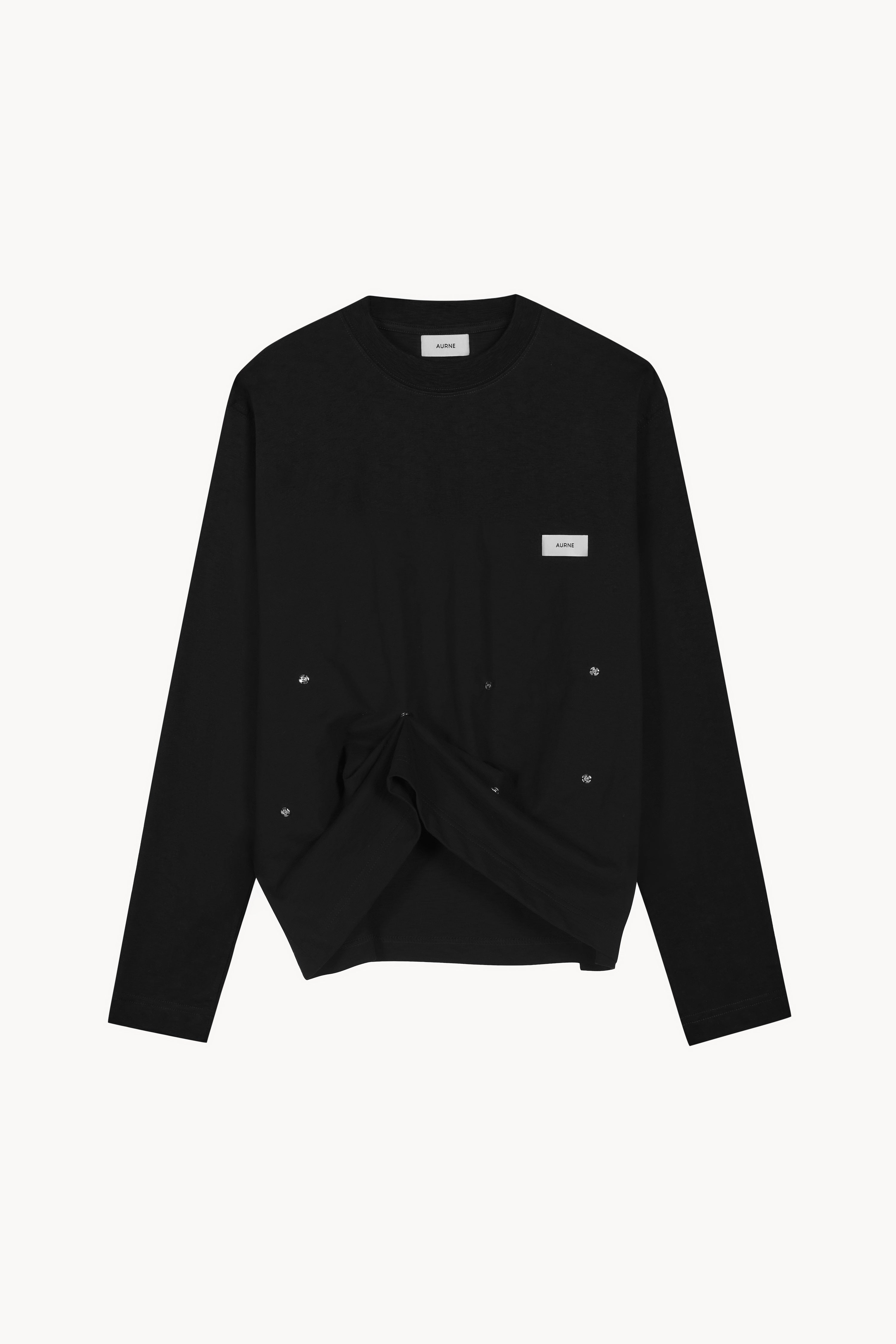 Aurelian Slub Long Sleeve T-Shirt in Black Cotton