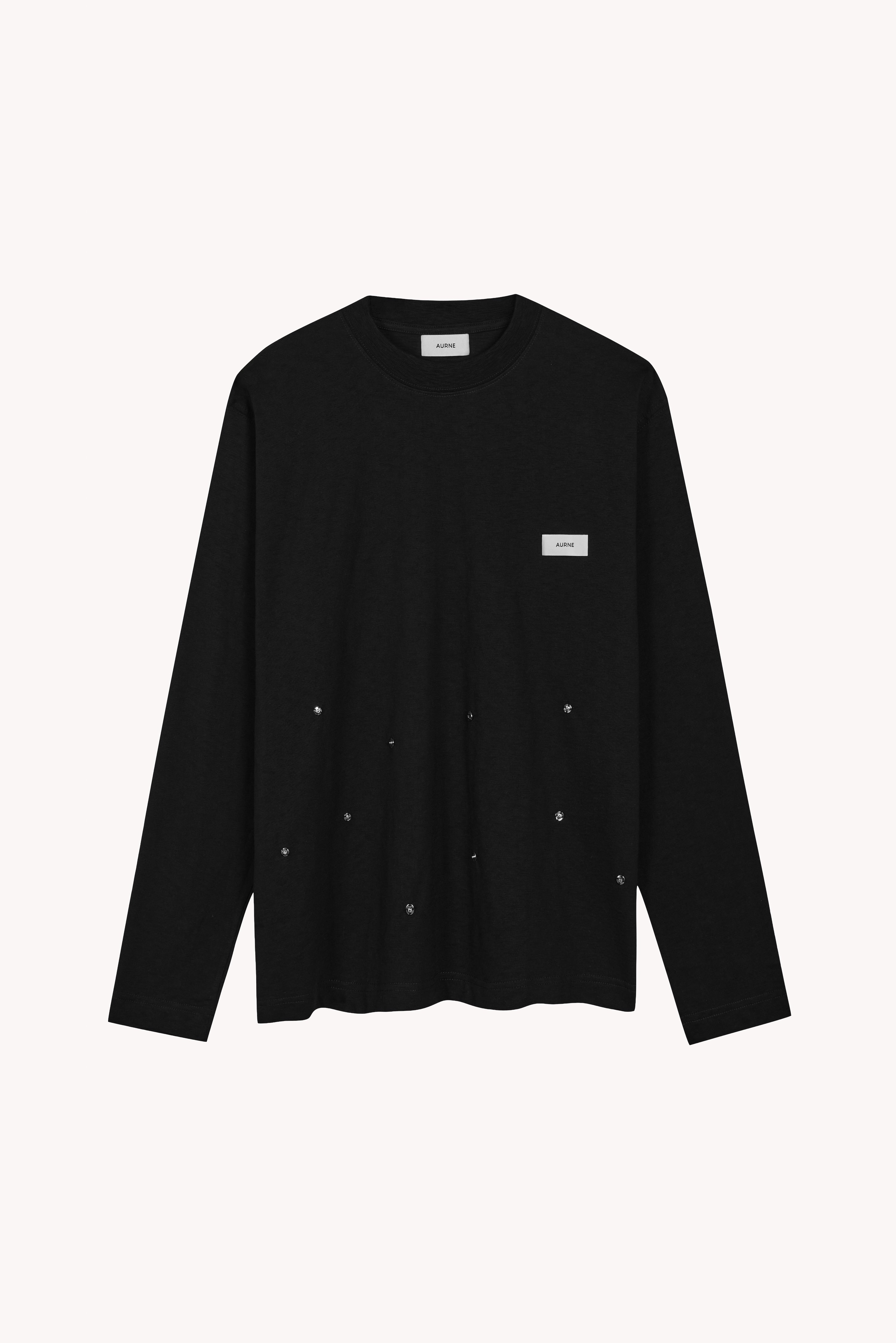 Aurelian Slub Long Sleeve T-Shirt in Black Cotton