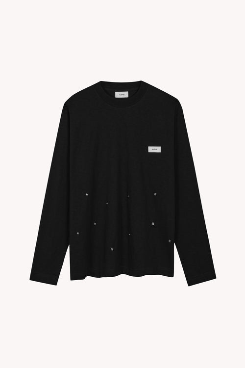 Aurelian Slub Long Sleeve T-Shirt in Black Cotton