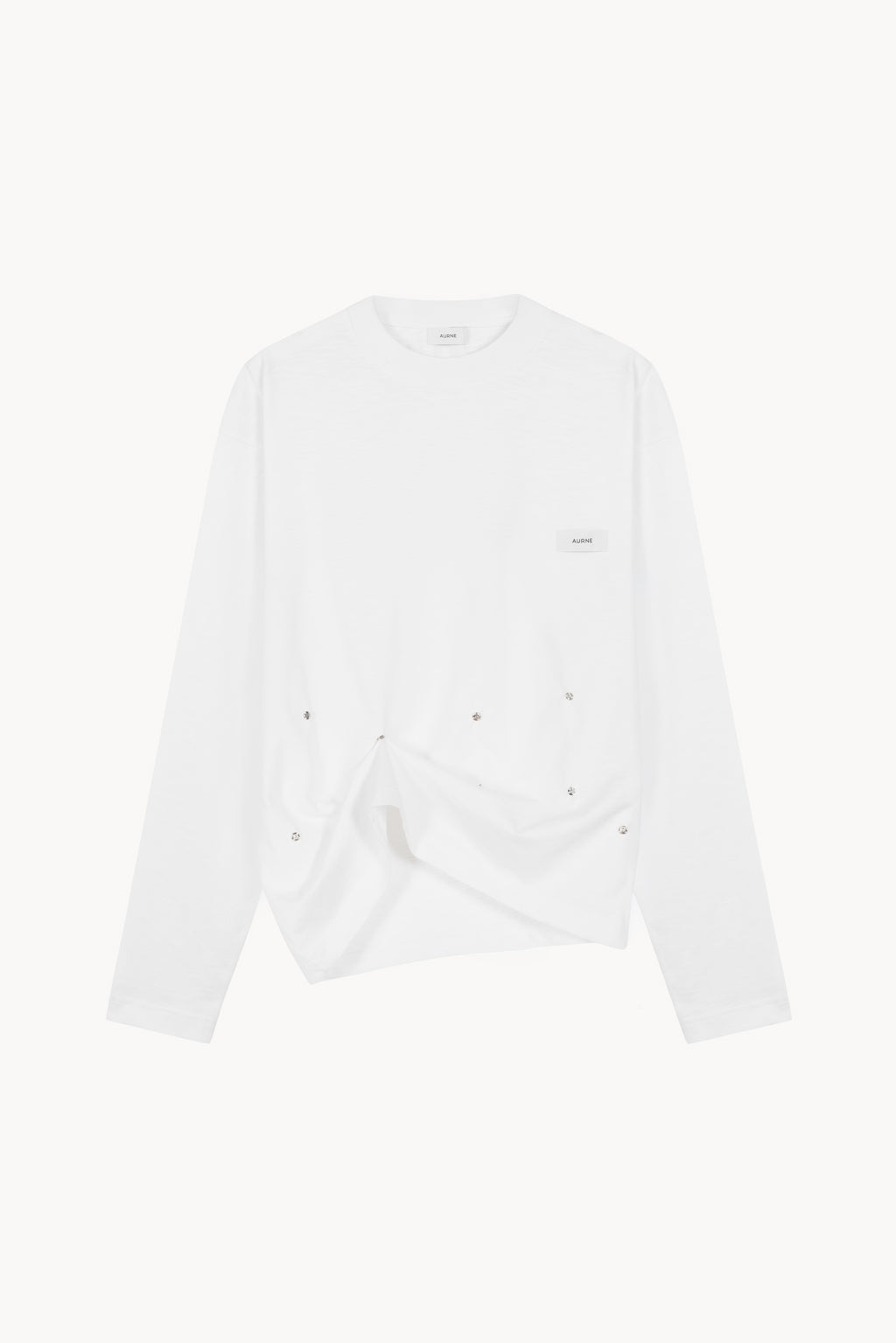 Aurelian Slub Long Sleeve T-Shirt in White Cotton