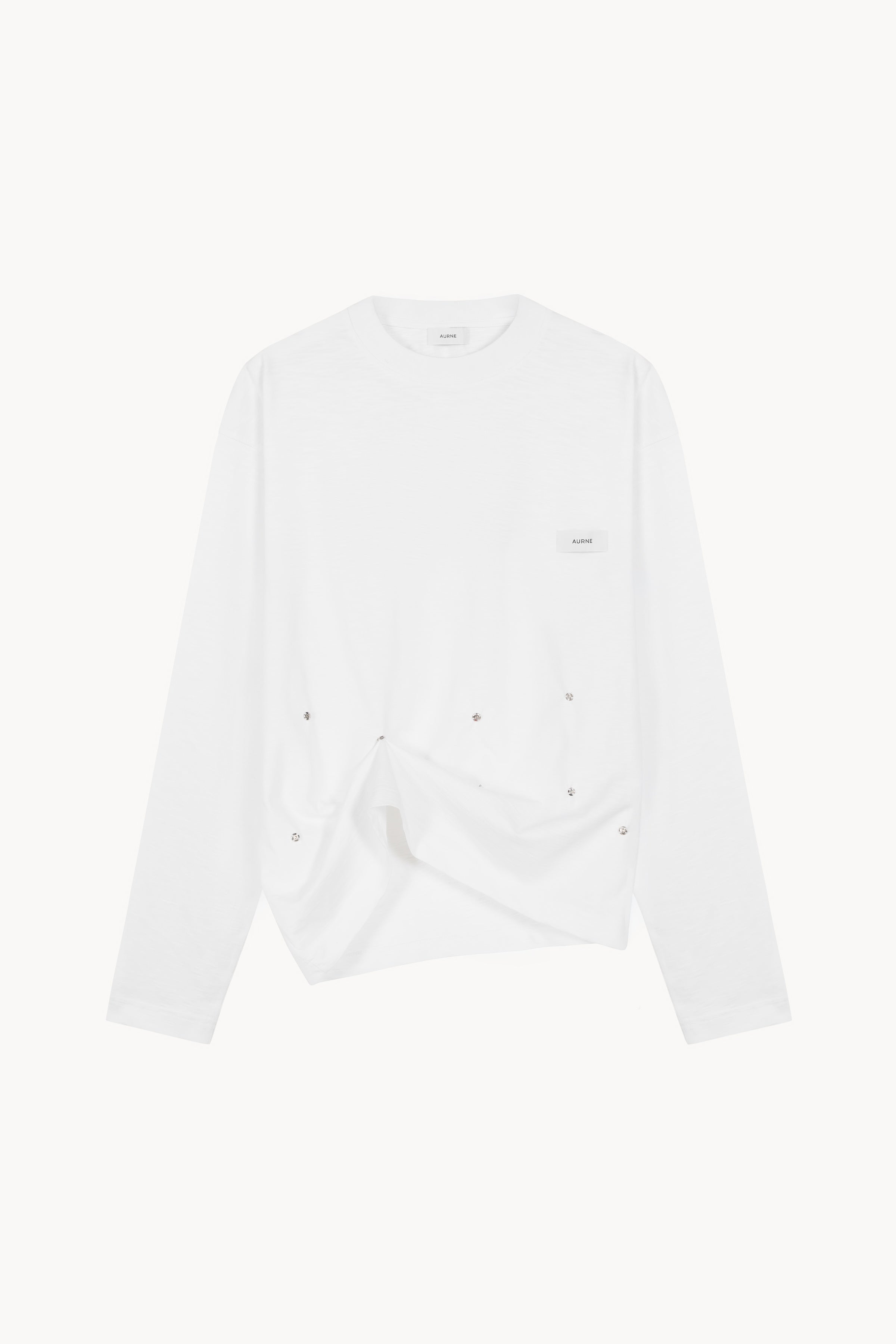 Aurelian Slub Long Sleeve T-Shirt in White Cotton