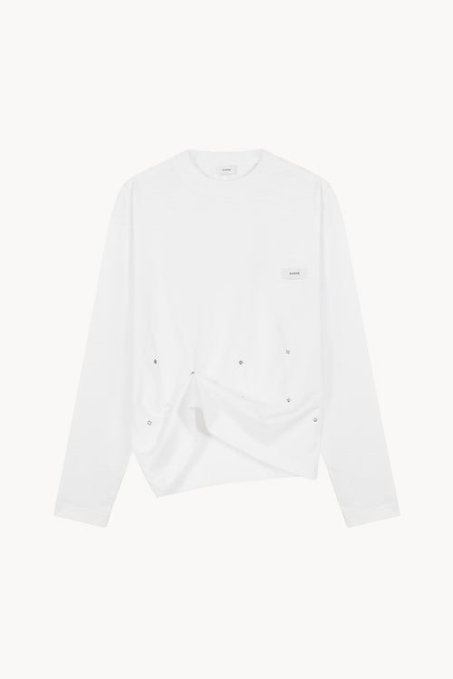 Aurelian Slub Long Sleeve T-Shirt in White Cotton