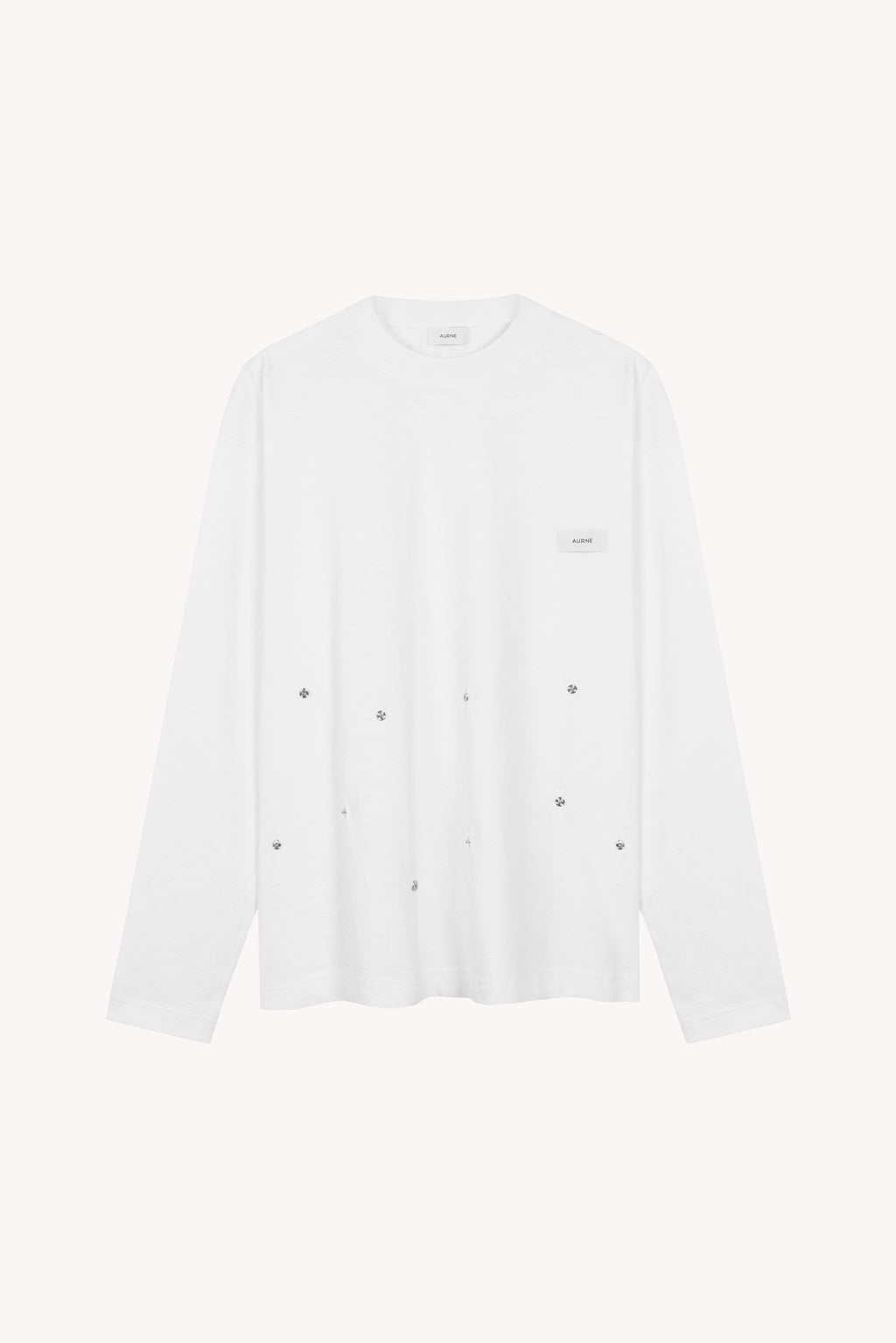 Aurelian Slub Long Sleeve T-Shirt in White Cotton