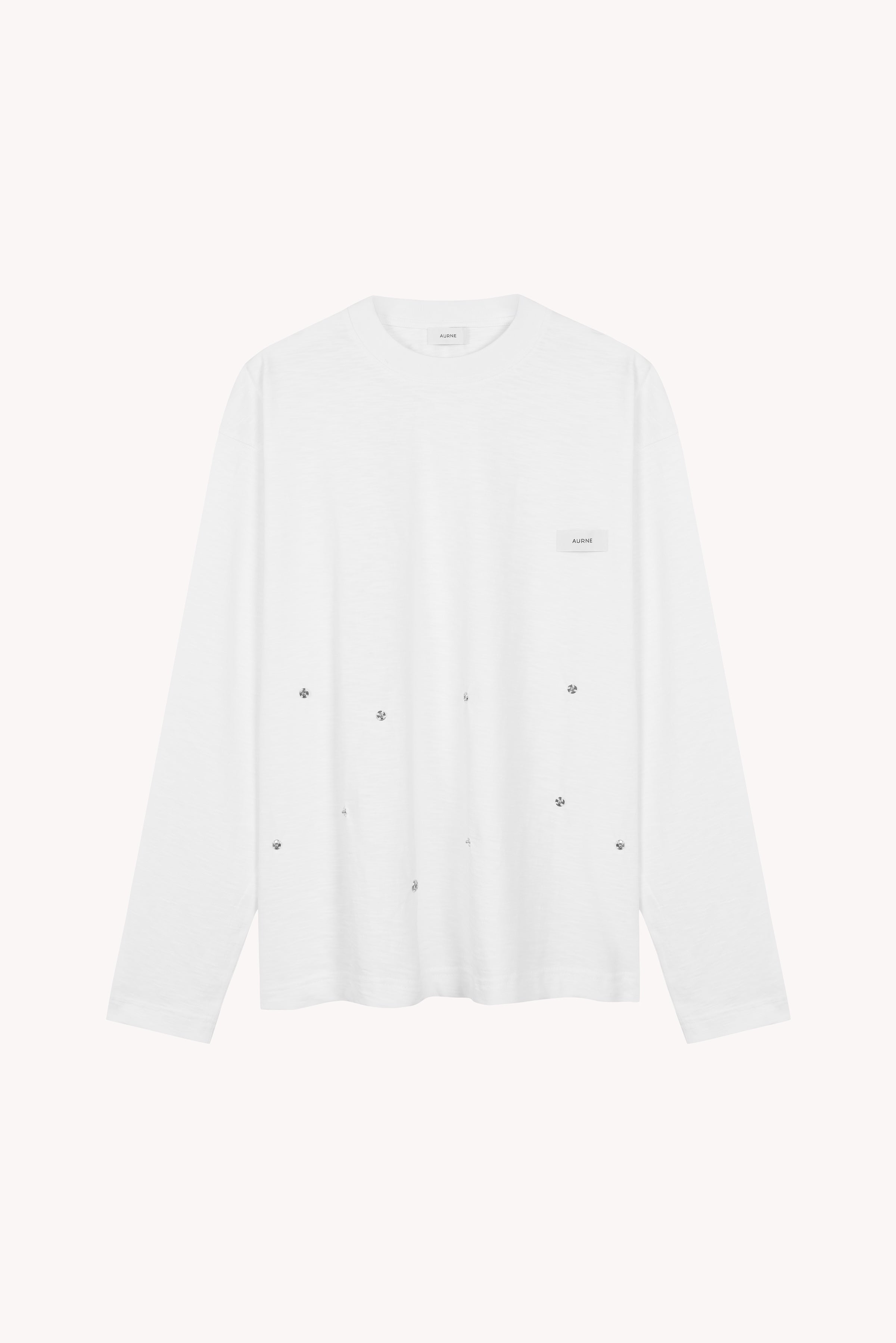 Aurelian Slub Long Sleeve T-Shirt in White Cotton